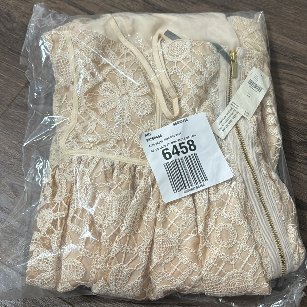 NWT! By Anthropologie Lace Basque-Waist Mini Dress in Ivory - Multiple🛋️🍊🪑 - Picture 10 of 13
